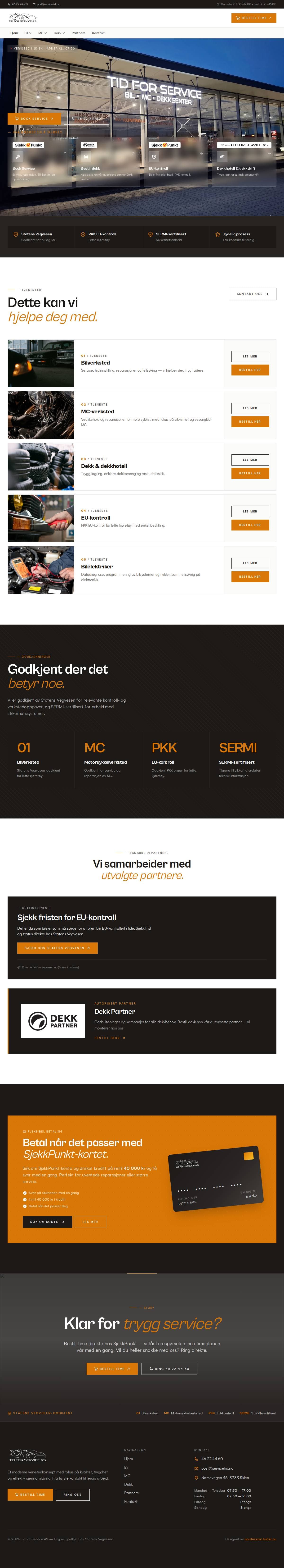 Hele forsiden til servicetid.no fra topp til bunn.